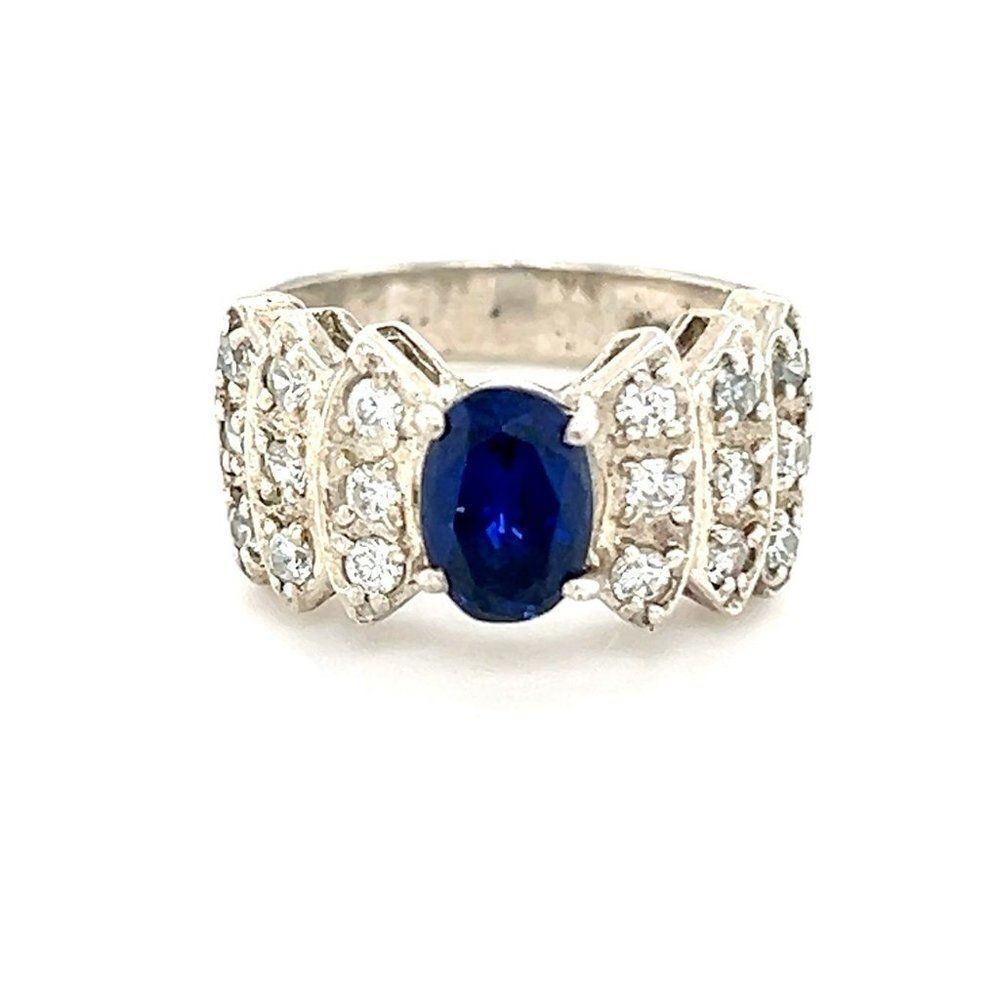 Sterling Silver 925‎ Cz White/Blue Zirconia Ring